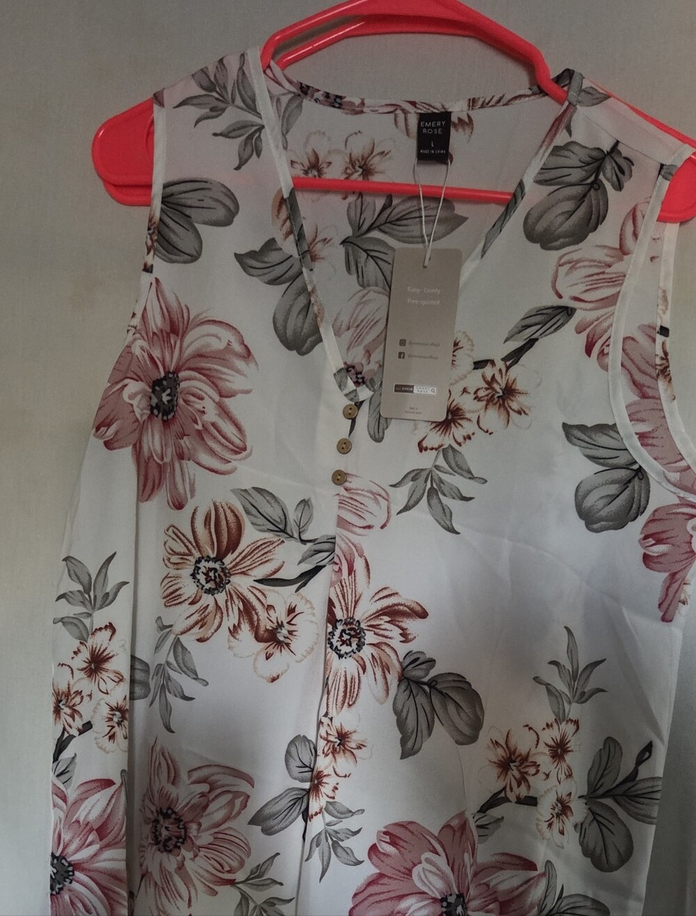 Emery Rose Women's White Floral Sleeveless Blouse - Pink & Gray Print